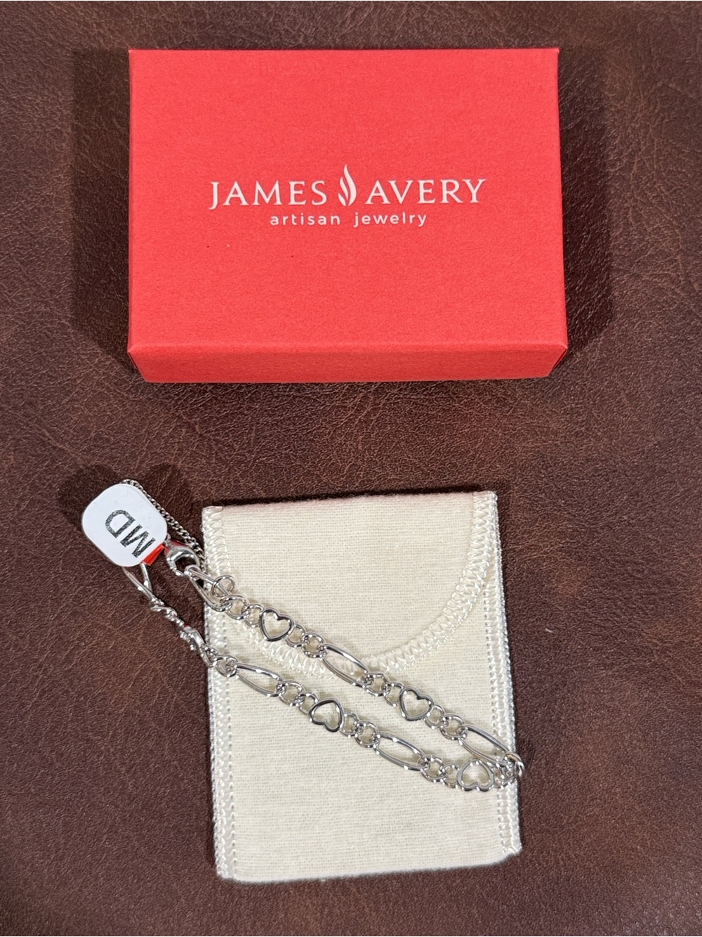 James Avery Sterling Silver Heart Figaro Charm Bracelet Size Medium
